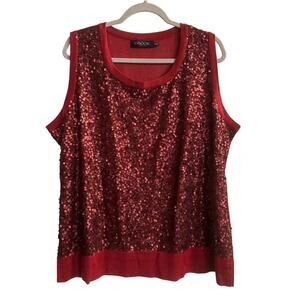 Misook Plus Size Sequined Lurex Melange Shimmery Metallic Tank Top Red Size 3X
